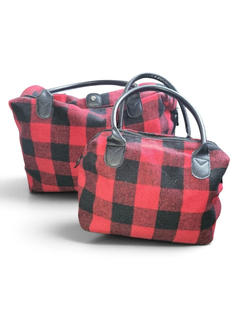 Red and Black Buffalo Plaid Felt Travel Set Weekender & Shoulder Bag